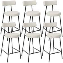 Kit 06 Banquetas Baixa Para Cozinha Sala De Jantar Bancada Milão L02 Linho Champagne - Lyam Decor