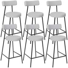 Kit 06 Banquetas Baixa Para Cozinha Sala De Jantar Bancada Milão L02 Linho Cinza - Lyam Decor