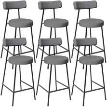 Kit 06 Banquetas Baixa Para Cozinha Sala De Jantar Bancada Milão L02 Linho Cinza Escuro - Lyam Decor