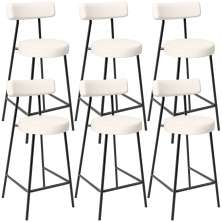 Kit 06 Banquetas Baixa Para Cozinha Sala De Jantar Bancada Milão L02 Linho Cru - Lyam Decor