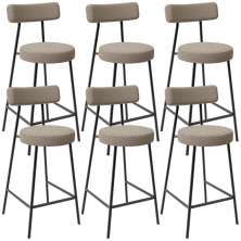 Kit 06 Banquetas Baixa Para Cozinha Sala De Jantar Bar Bancada Milão L02 Bouclê Bege - Lyam Decor