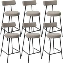 Kit 06 Banquetas Baixa Para Cozinha Sala De Jantar Bar Bancada Milão L02 Bouclê Creme - Lyam Decor