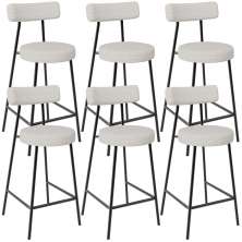 Kit 06 Banquetas Baixa Para Cozinha Sala De Jantar Bar Bancada Milão L02 Bouclê Cru - Lyam Decor