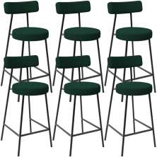 Kit 06 Banquetas Baixa Para Cozinha Sala De Jantar Bar Bancada Milão L02 Bouclê Verde - Lyam Decor