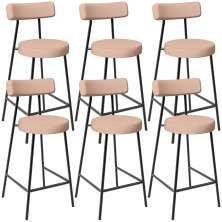 Kit 06 Banquetas Baixa Para Cozinha Sala De Jantar Bar Bancada Milão L02 Linho Rosê - Lyam Decor