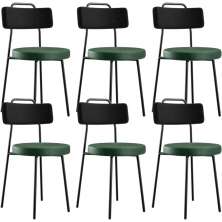 Kit 06 Cadeira Estofada Para Sala Jantar Barcelona L02 Couríssimo Preto Facto Verde Musgo - Lyam