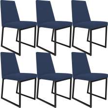 Kit 06 Cadeira Para Sala Jantar Base Aço Industrial Preto Dafne L02 Suede Azul Marinho - Lyam Decor
