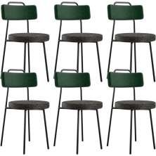 Kit 06 Cadeiras Decorativa Estofada Sala Jantar Barcelona L02 Facto Verde Musgo Linho Chumbo - Lyam