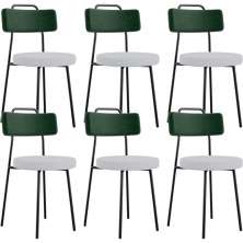 Kit 06 Cadeiras Decorativa Estofada Sala Jantar Barcelona L02 Facto Verde Musgo Linho Cinza - Lyam