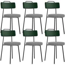 Kit 06 Cadeiras Decorativa Estofada Sala Jantar Barcelona L02 Facto Verde Musgo Pied Poule - Lyam