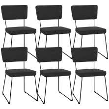 Kit 06 Cadeiras Decorativas Estofada Base De Aço Allana L02 Bouclê Preto - Lyam Decor