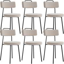 Kit 06 Cadeiras Decorativas Estofada Para Sala De Jantar Barcelona L02 Bouclê Creme - Lyam Decor