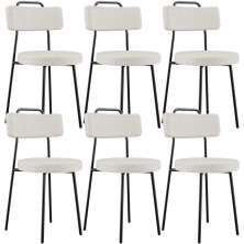 Kit 06 Cadeiras Decorativas Estofada Para Sala De Jantar Barcelona L02 Bouclê Cru - Lyam Decor