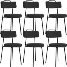 Kit 06 Cadeiras Decorativas Estofada Para Sala De Jantar Barcelona L02 Bouclê Preto - Lyam Decor