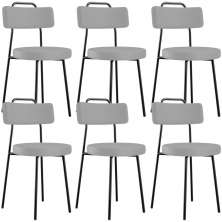 Kit 06 Cadeiras Decorativas Estofada Para Sala De Jantar Barcelona L02 Facto Cinza - Lyam Decor