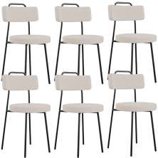 Kit 06 Cadeiras Decorativas Estofada Para Sala De Jantar Barcelona L02 Linho Bege - Lyam Decor
