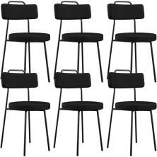 Kit 06 Cadeiras Decorativas Estofada Para Sala De Jantar Barcelona L02 Poliéster Preto - Lyam