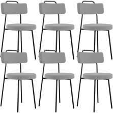 Kit 06 Cadeiras Decorativas Estofada Para Sala De Jantar Barcelona L02 Suede Cinza - Lyam Decor