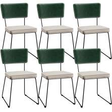 Kit 06 Cadeiras Decorativas Estofada Sala Jantar Allana L02 Facto Verde Musgo Linho Cru - Lyam Decor