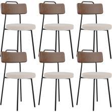 Kit 06 Cadeiras Decorativas Estofada Sala Jantar Barcelona L02 Couríssimo Marrom Linho Bege - Lyam