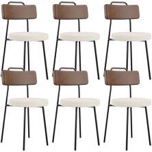 Kit 06 Cadeiras Decorativas Estofada Sala Jantar Barcelona L02 Couríssimo Marrom Linho Cru - Lyam
