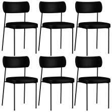 Kit 06 Cadeiras Decorativas Estofadas Para Sala de Jantar Melina L02 Couríssimo Preto - Lyam Decor
