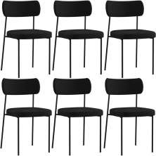 Kit 06 Cadeiras Decorativas Estofadas Para Sala de Jantar Melina L02 Poliéster Preto - Lyam