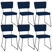 Kit 06 Cadeiras Decorativas Para Sala De Jantar Allana L02 Suede Azul Marinho - Lyam Decor