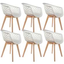 Kit 06 Cadeiras Decorativas Para Sala de Jantar Madri Com Base de Madeira E01 Branco - Lyam Decor