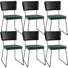 Kit 06 Cadeiras Decorativas Sala Jantar Allana L02 Couríssimo Preto Facto Verde Musgo - Lyam Decor