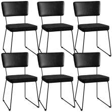 Kit 06 Cadeiras Decorativas Sala Jantar Allana L02 Couríssimo Preto Linho Chumbo - Lyam Decor