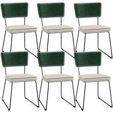 Kit 06 Cadeiras Decorativas Sala Jantar Allana L02 Facto Verde Musgo Linho Champagne - Lyam Decor