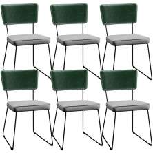 Kit 06 Cadeiras Decorativas Sala Jantar Allana L02 Facto Verde Musgo Linho Cinza - Lyam Decor