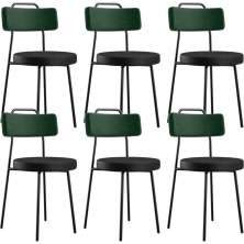 Kit 06 Cadeiras Estofada Para Sala Jantar Barcelona L02 Facto Verde Musgo Couríssimo Preto - Lyam
