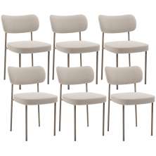 Kit 06 Cadeiras Estofadas Para Sala De Jantar Melina Base Arena L02 Bouclê Creme - Lyam Decor