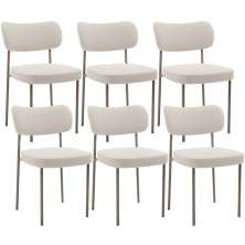 Kit 06 Cadeiras Estofadas Para Sala De Jantar Melina Base Arena L02 Bouclê Cru - Lyam Decor