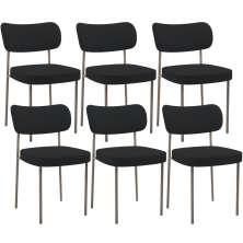 Kit 06 Cadeiras Estofadas Para Sala De Jantar Melina Base Arena L02 Bouclê Preto - Lyam Decor
