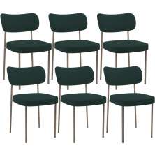 Kit 06 Cadeiras Estofadas Para Sala De Jantar Melina Base Arena L02 Bouclê Verde - Lyam Decor