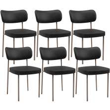 Kit 06 Cadeiras Estofadas Para Sala De Jantar Melina Base Arena L02 Couríssimo Preto - Lyam Decor