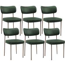 Kit 06 Cadeiras Estofadas Para Sala De Jantar Melina Base Arena L02 Couríssimo Verde Musgo - Lyam Decor