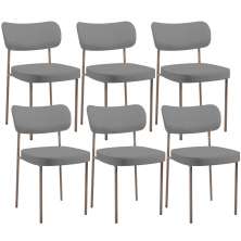 Kit 06 Cadeiras Estofadas Para Sala De Jantar Melina Base Arena L02 Linho Cinza Escuro - Lyam Decor