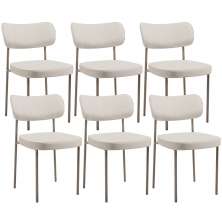 Kit 06 Cadeiras Estofadas Para Sala De Jantar Melina Base Arena L02 Linho Cru - Lyam Decor