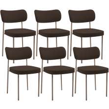 Kit 06 Cadeiras Estofadas Para Sala De Jantar Melina Base Arena L02 Suede Marrom - Lyam Decor