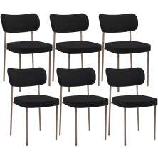 Kit 06 Cadeiras Estofadas Para Sala De Jantar Melina Base Arena L02 Suede Preto - Lyam Decor