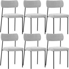 Kit 06 Cadeiras Estofadas Para Sala De Jantar Melina L02 Bouclê Cinza - Lyam Decor