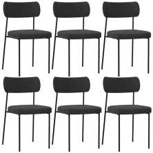 Kit 06 Cadeiras Estofadas Para Sala De Jantar Melina L02 Bouclê Preto - Lyam Decor