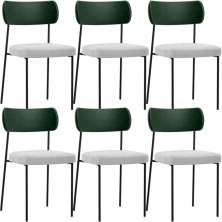 Kit 06 Cadeiras Estofadas Para Sala De Jantar Melina L02 Facto Verde Musgo Bouclê Cinza - Lyam Decor