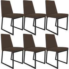 Kit 06 Cadeiras Para Sala De Jantar Base Aço Industrial Preto Dafne L02 Suede Marrom - Lyam Decor