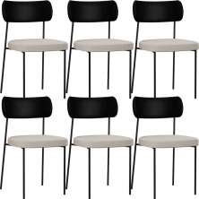 Kit 06 Cadeiras Para Sala De Jantar Melina L02 Couríssimo Preto Linho Cru - Lyam Decor