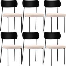 Kit 06 Cadeiras Para Sala De Jantar Melina L02 Couríssimo Preto Suede Bege - Lyam Decor